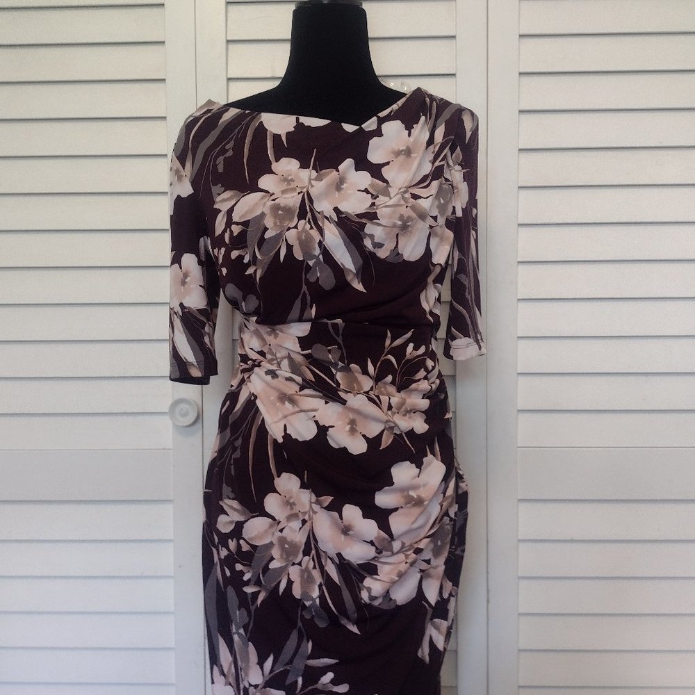 EUC Connected Apparel Brown Pink Floral dress. Midi. 6